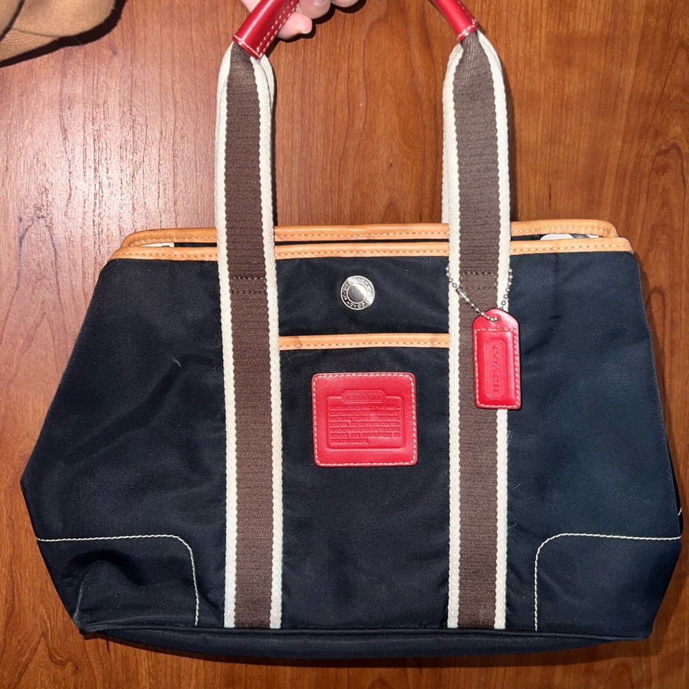 Coach Black and Red Duffel Bag with Tan Accents
